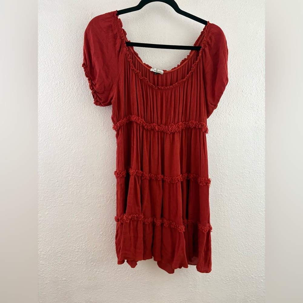 Wild Moss red ruffled tiered short sleeve dress size L